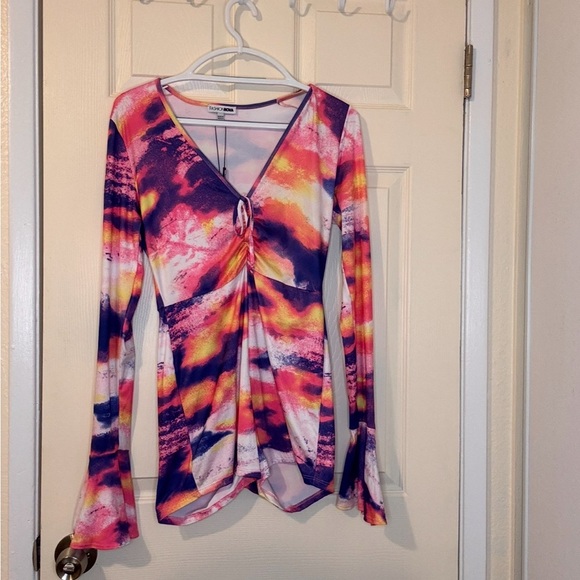 Fashion Nova Orange Pink Long Sleeve Tie Front Romper Size XL - Picture 3 of 5